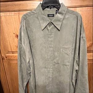 VanHeusen XXL light green soft suede button down casual shirt .